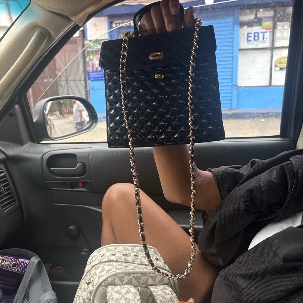 Amanda Smith Shiny Black Quilted Clutch